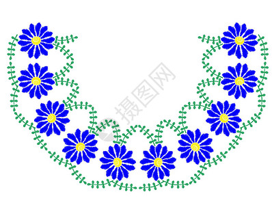 刺绣缝纫用明蓝的花和绿叶仿造框架图片