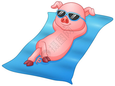 卡通小猪在海滩做日光图片