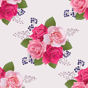 红玫瑰和粉红玫瑰无缝模式矢量插图图片