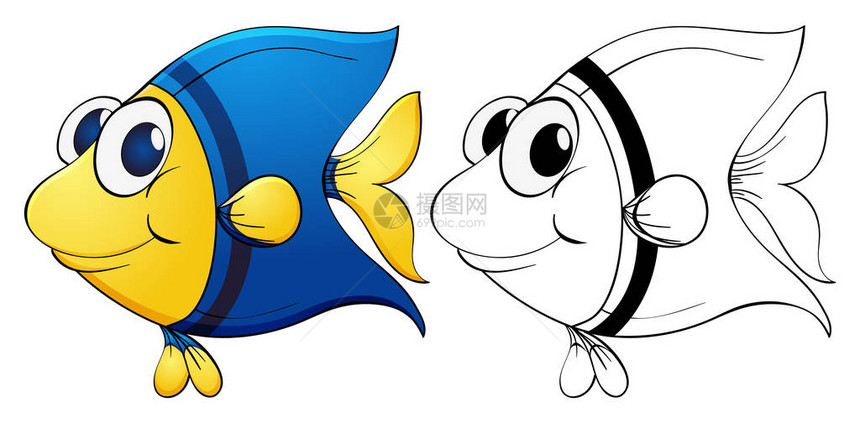 可爱的鱼插图的动物大纲图片