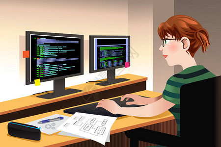 计算机中女程序员编码图片