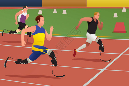 残疾运动员在跑步比赛中的矢量图背景图片