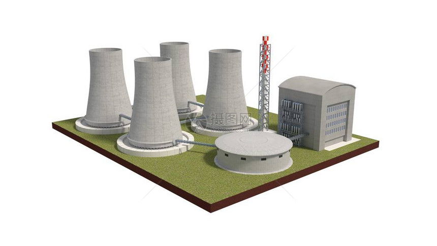 核电站3d渲染上白色孤立图片