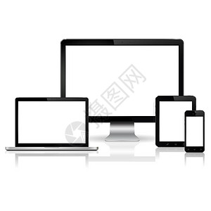 现代数字显示器膝上型计算机平板电脑和带空白屏幕的移动电话白底图图片