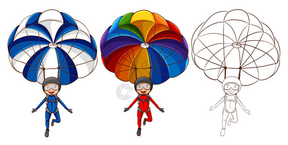 男子降落伞插画的三种画风图片
