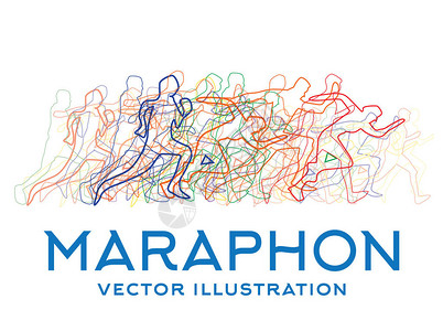 跑步的人马拉松概念矢量插图图片