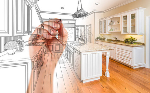 手绘定制厨房设计与渐变显示照片图片