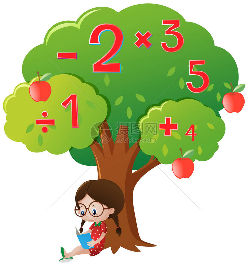 在树图下数学的女孩图片