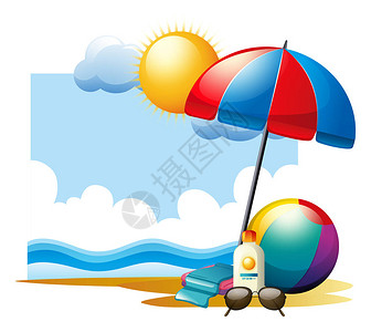 沙滩插图上带球和雨图片