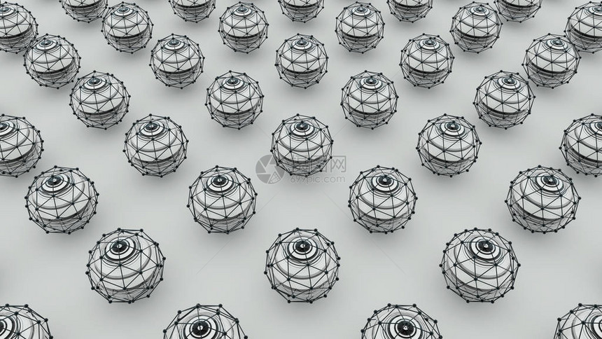 带有球和原子阵列3D翻接伸展像素纹图片