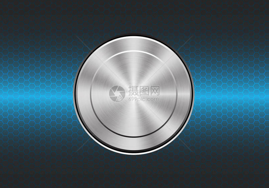 用于设计现代背景矢量说明的蓝色六边形网格技术金属按钮图片