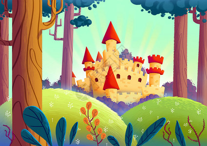 美丽的森林城堡视频游戏的数字CG艺术概念说明现实化的卡通风格图片