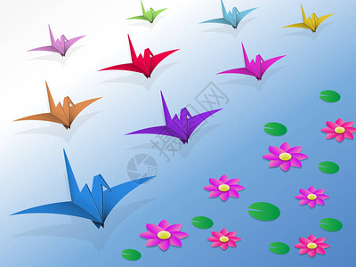 折纸鸟飞过水面图片