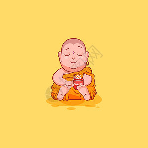 咖啡杯贴纸佛教僧侣卡沙亚黄色背景图片
