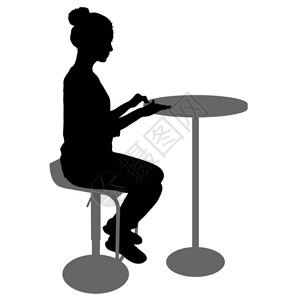 坐在椅子白色背景上的剪影女孩图片