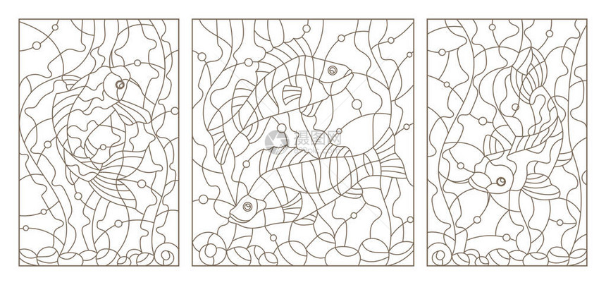 设置有水族馆鱼碳和游泉鱼的染色玻图片