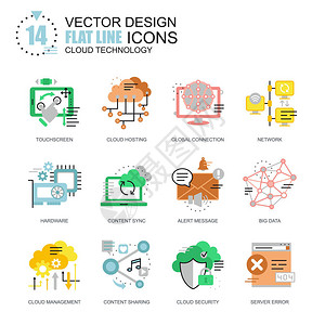 云层技术平板线图标集白底孤图片