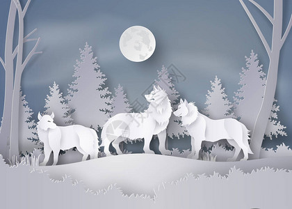 野狼在中与雪和满月在冬季的冬天Victo图片