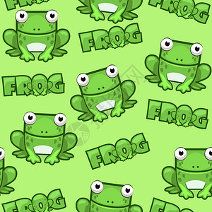 无缝模式绿色背景的可爱卡通方形青蛙图片