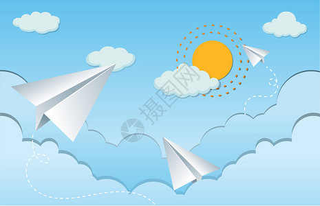 天空中的纸飞机插图图片