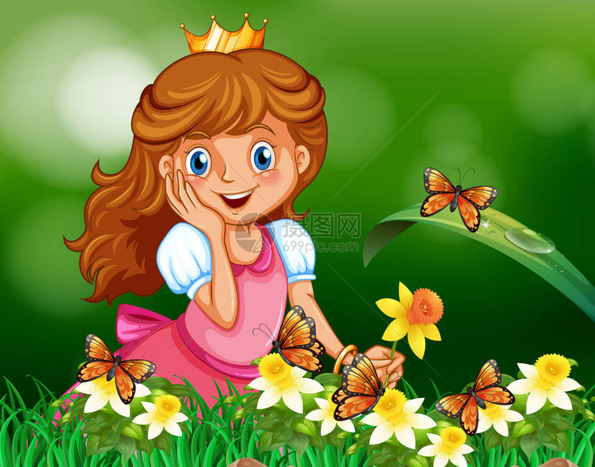 花园插图中的可爱公主图片