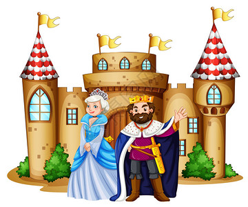 城堡插图中的国王和后图片