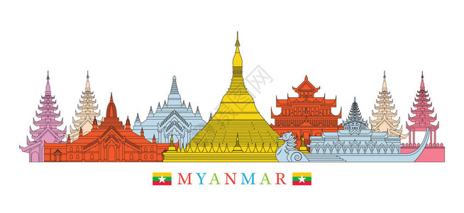 缅甸大金塔城市风景旅行设计图片