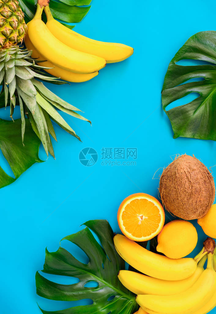 热带水果背景平躺文字空间图片