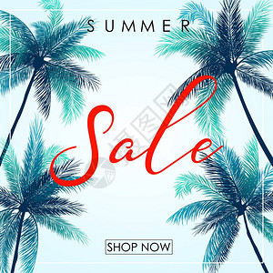 夏季销售海报设计模板配棕榈背景图片