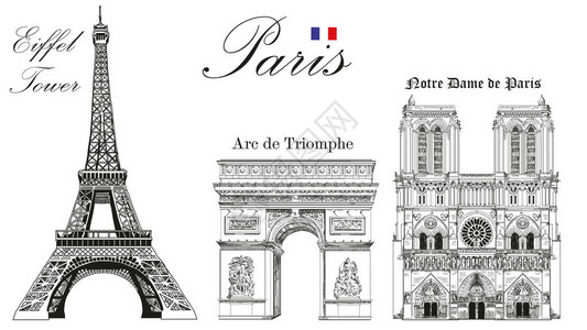 矢量Eiffel铁塔TriumphalArch和圣母教堂图片