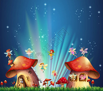 仙女飞过蘑菇屋插图图片