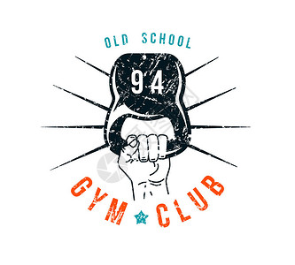 复古风格的Gym俱乐部徽章T恤衫的图形设计白背景图片