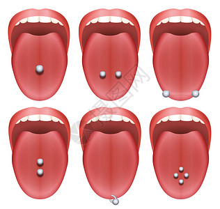 舌头穿孔的例子白色背景上的九图片