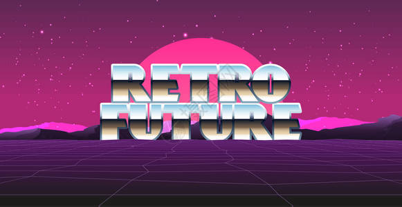 80s有日出或日落的RetroSciFi背景1980年代矢量未来合图片