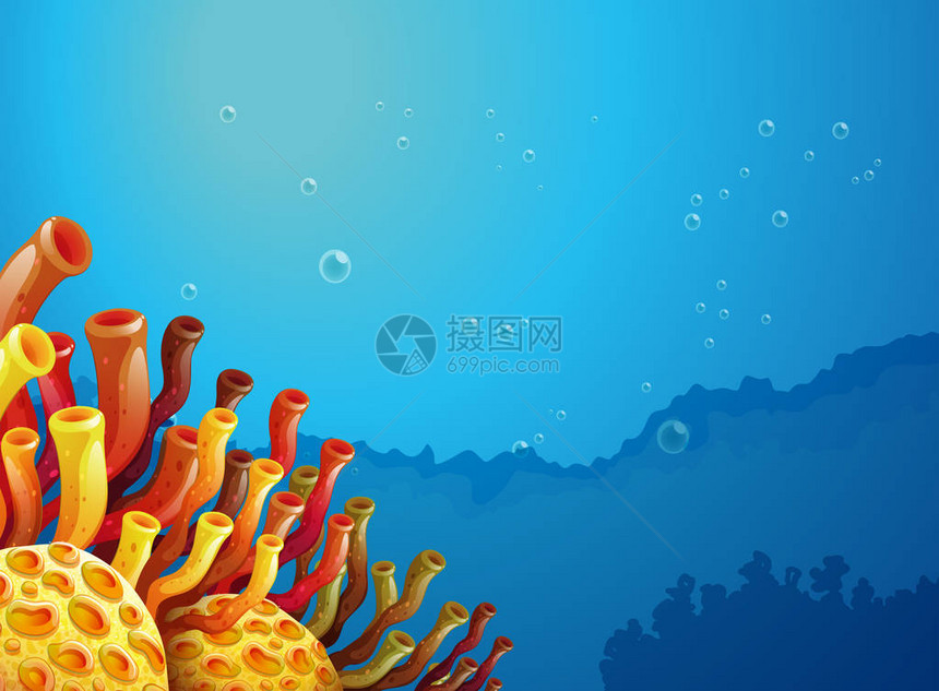 海洋插图下的珊瑚礁场景图片