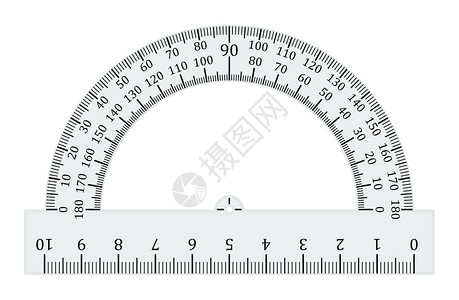 半圆量角器用于基础数学教育几何绘图和建筑的工具白色背景上图片