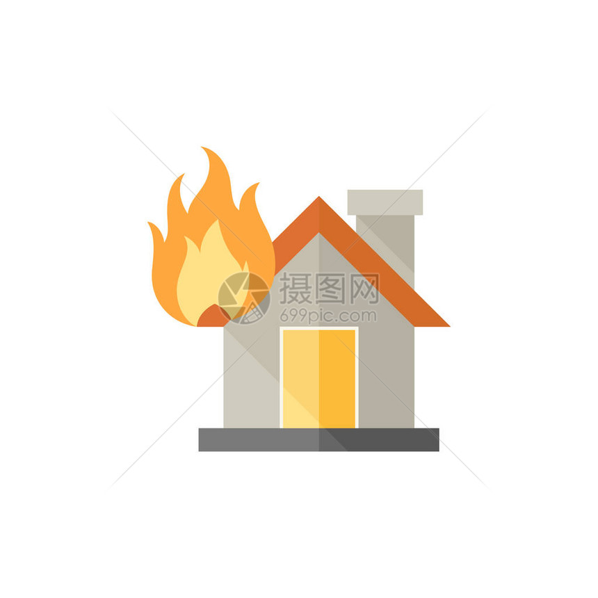 以平色风格的房屋火灾图标自然灾难破坏事故保险风图片