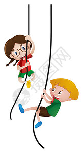 男孩和女孩爬绳图插画