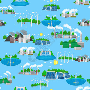 可再生态能源图标绿色城市电力替代资源概念环保新技术太阳能和图片
