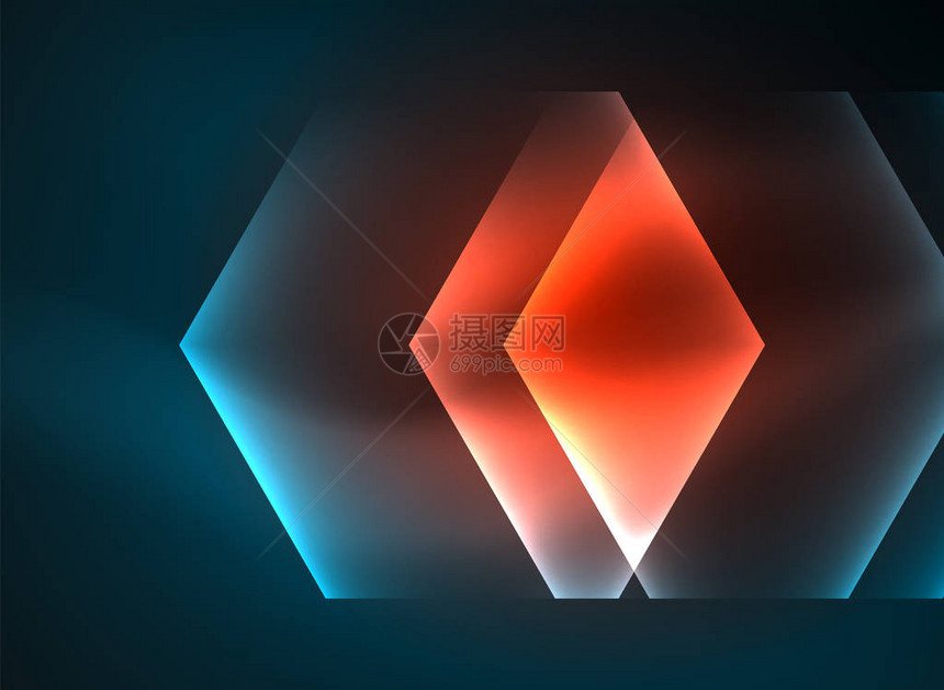 技术发光玻璃六边形矢量背景具有亮光效应和简单形式的远期暗模版图片