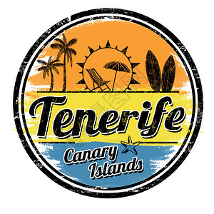 特内里费海滩白色背景的TenerifeGrunge邮插画