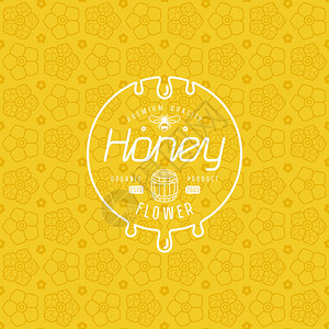 蜂蜜和鲜花无缝模式的标签黄色模式背景图片