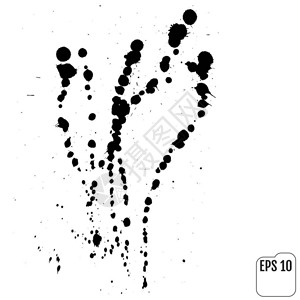 白色背景上的黑斑点Grunge墨迹和滴落高品质的手工背景图片