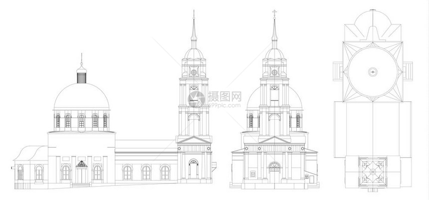俄罗斯东正教寺庙一幅划线的画条各图片