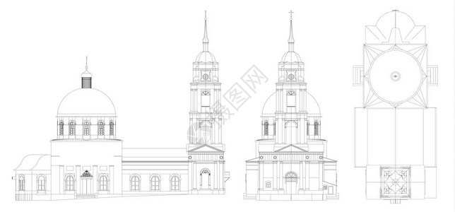 俄罗斯东正教寺庙一幅划线的画条各背景图片