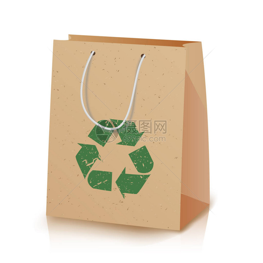 回收纸袋带有不会对环境造成危害的手柄的回收棕色购物纸袋的插图回收标志图标生态图片