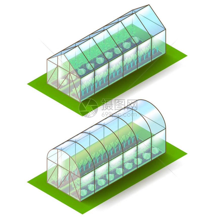 等距温室在白色真实感矢量图上被隔离图片