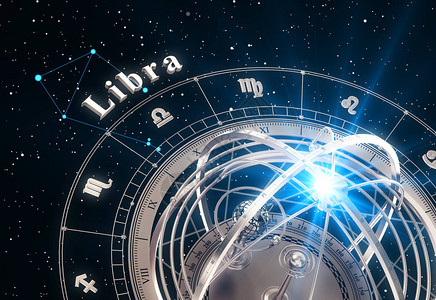 Zodiac符号Libra和黑色背景上的弧形球图片