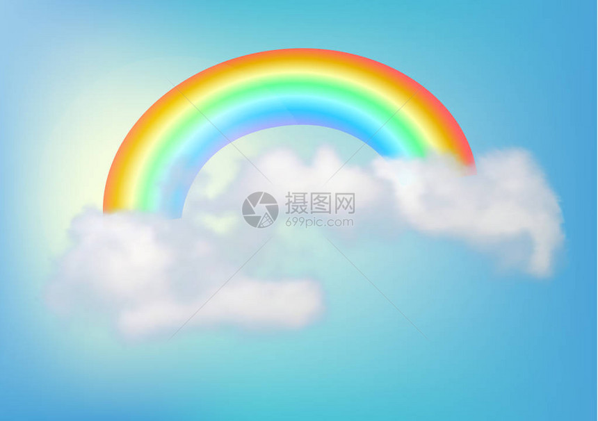 天空中的彩虹有一朵云矢量图图片