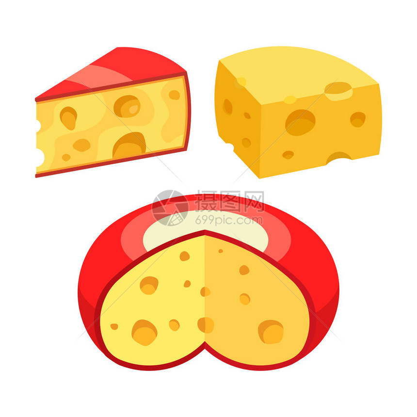 一套不同种类的奶酪现实图像平板风图片